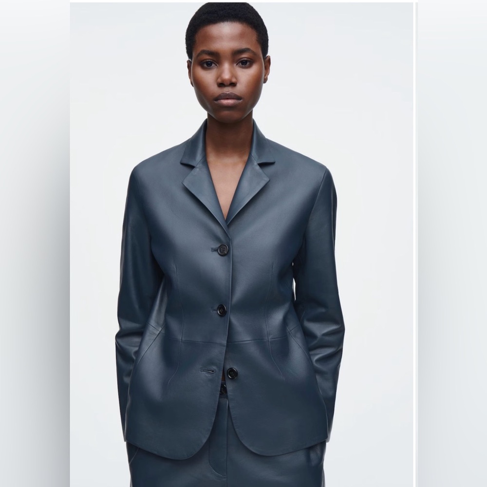 COS LEATHER SINGLE-BREASTED BLAZER